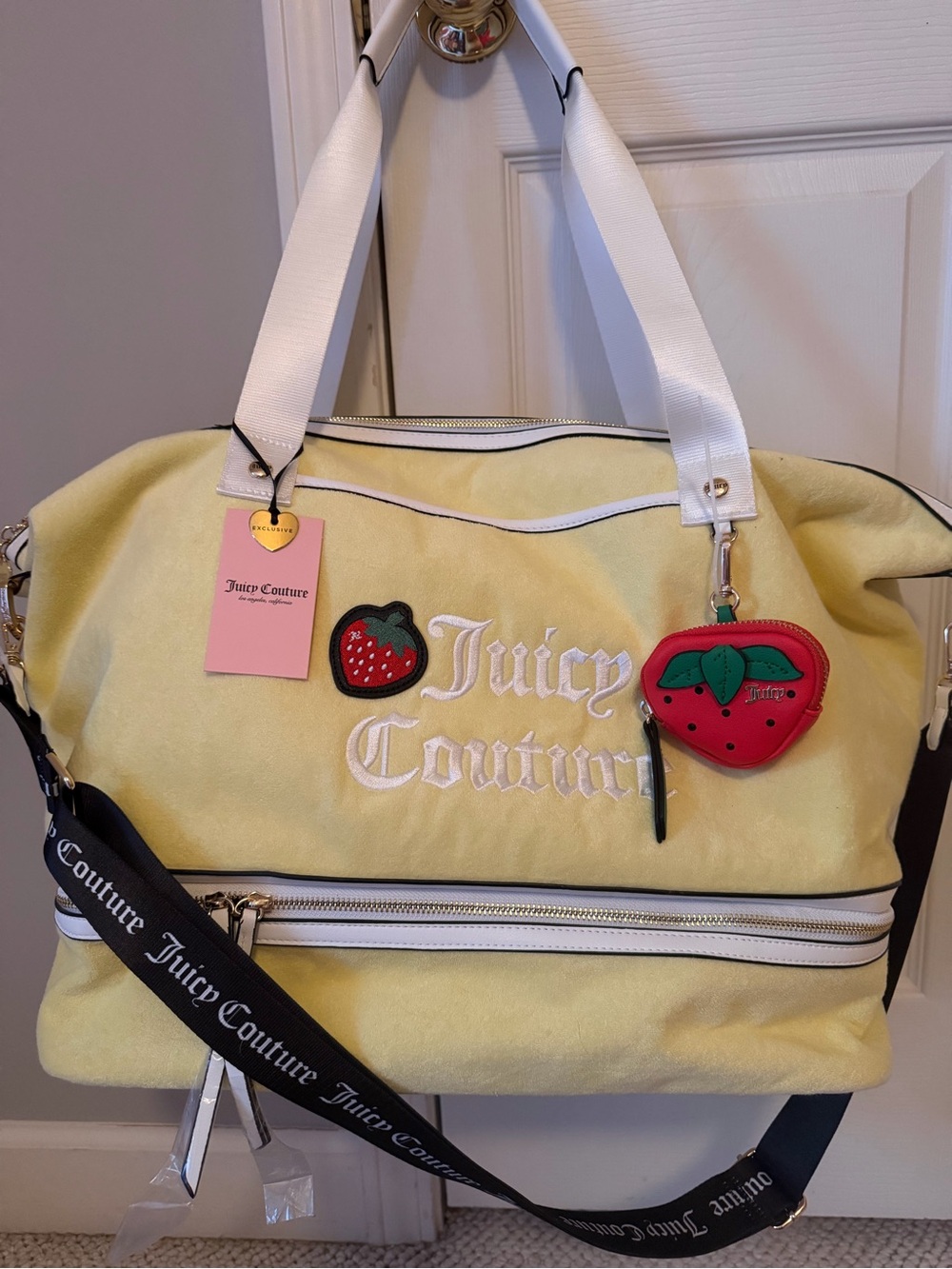 Juicy Couture Yellow Suede Travel Weekender with White Straps